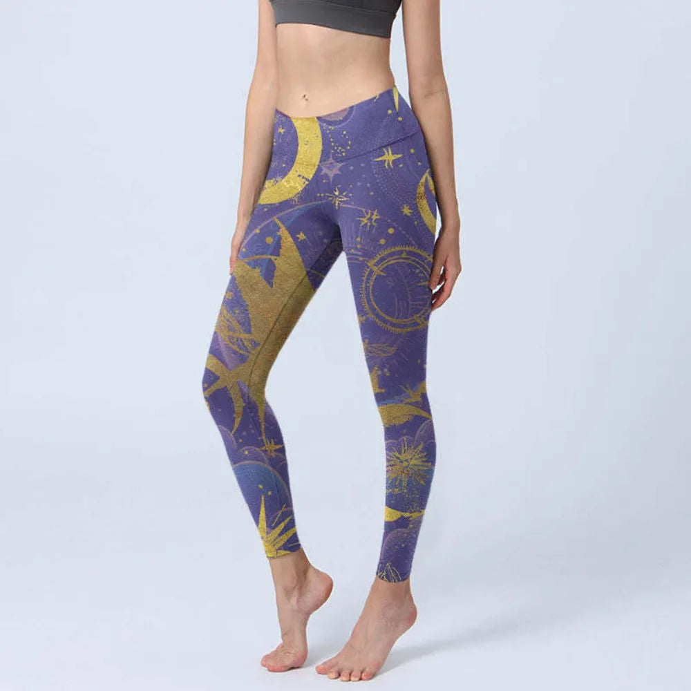 Women High Waisted Yoga Pants Tummy Control Leggings Floral Butterfly Landscape Printed Workout Gym Fitness Running Tight Pants
