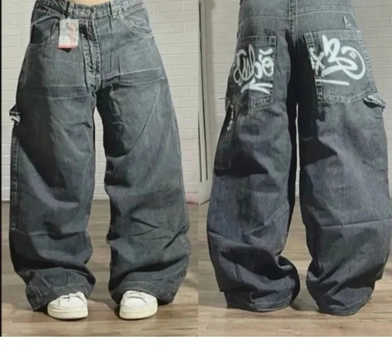 Street Vintage Jeans New Y2K Harajuku Wash Blue Multiple pockets Baggy Jeans Denim Pants Mens Womens High Waist Wide Trousers