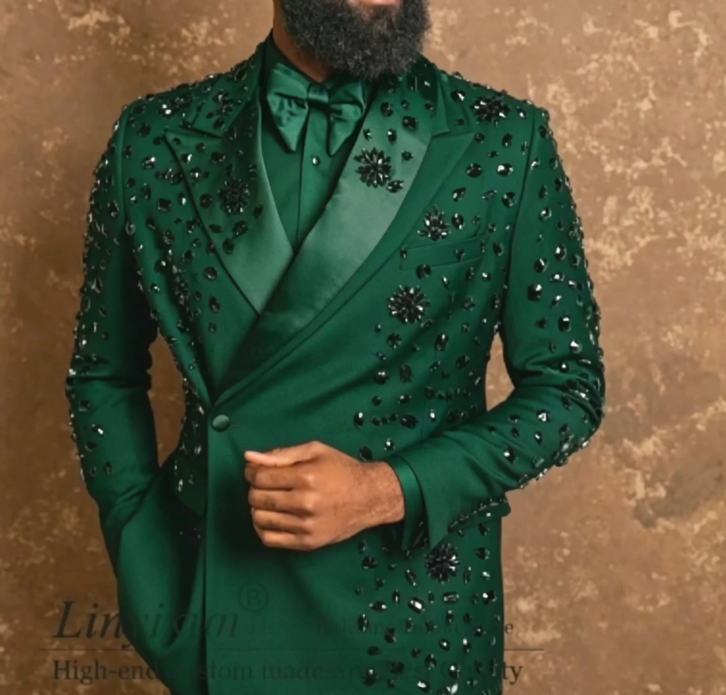 Handmade Crystals Diamond Tuxedos Men Suits Customized Slim Fit Wedding Groom Blazers 2 Pieces Sets Party rajes para hombre