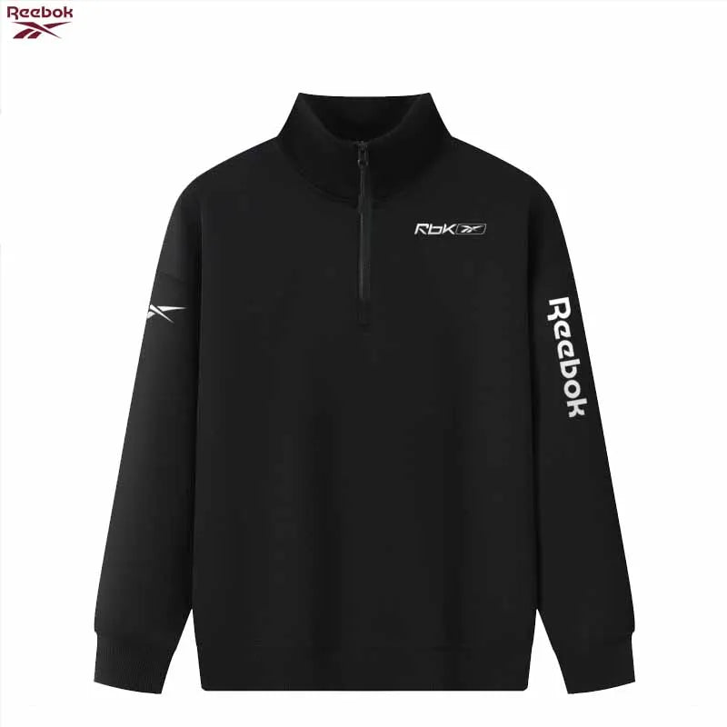 Reebok men's half-zip stand-up collar lightweight pullover for spring and autumn, suitable for outdoor activities such as hiking