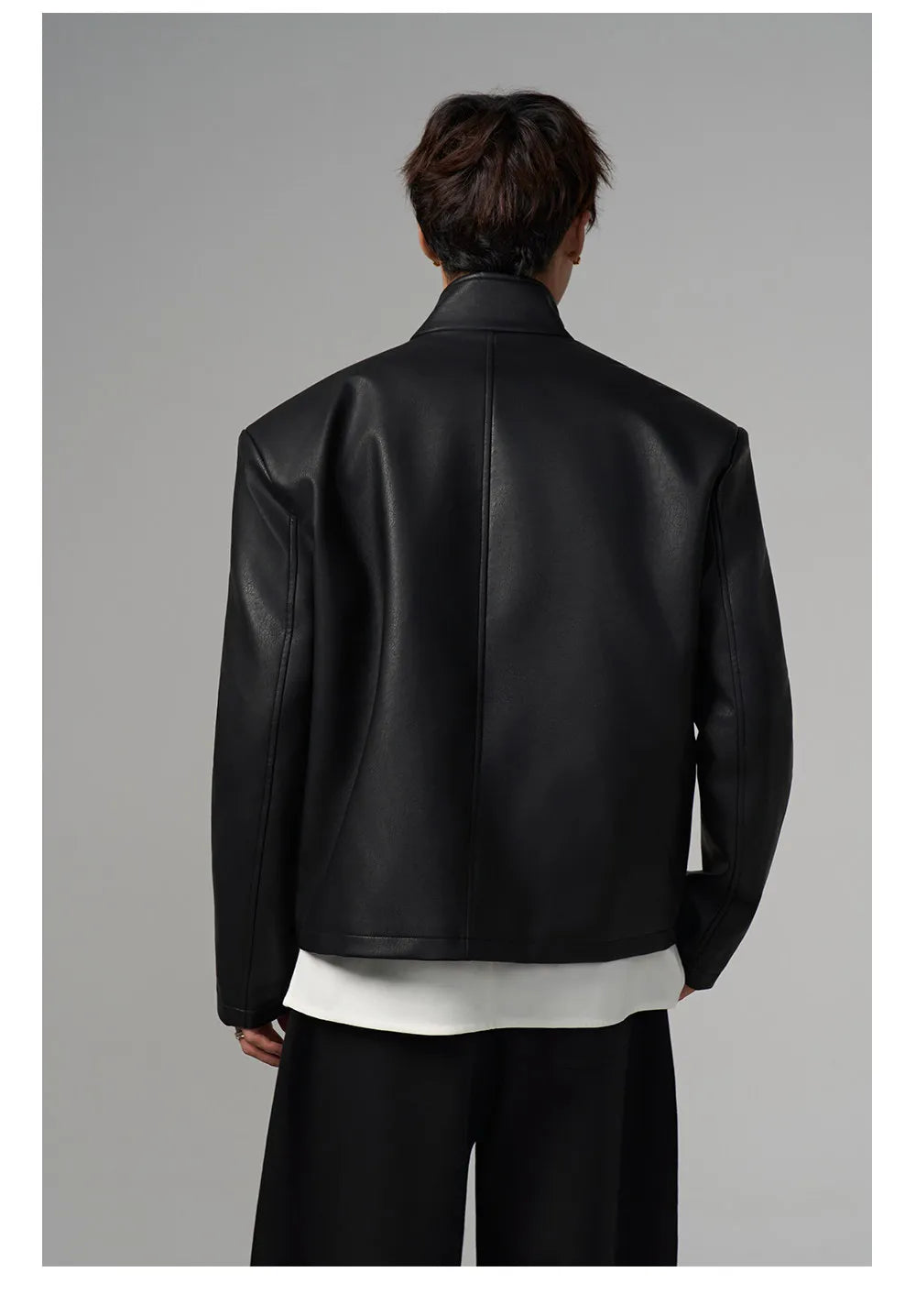 Mauroicardi Spring Autumn Cool Short Black Pu Leather Jacket Men Shoulder Pads Stand Collar Luxury Designer Fashion Clothes 2026