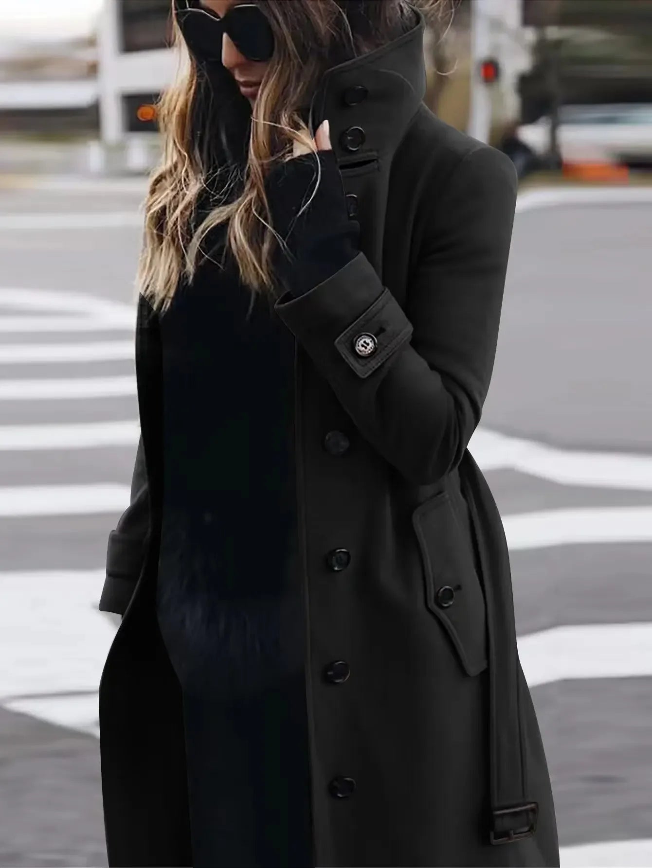 Women Autumn Winter Wool Coat Blends Overcoat Solid Color Button Turtleneck Long Sleeve Casual Fashion Winter Coat Regular
