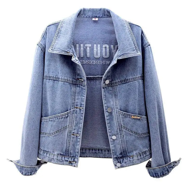 Denim Coats Women Short Coat Single Breasted Casual Embroidery Turn Down Collar Y2k Streetwear Jackets Work Slim Fit Spring
