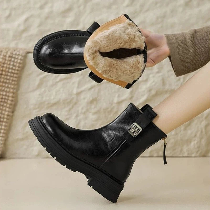 Women Winter Fleece Lined Snow Boots Non Slip Warm Short Boots for Cold Weather