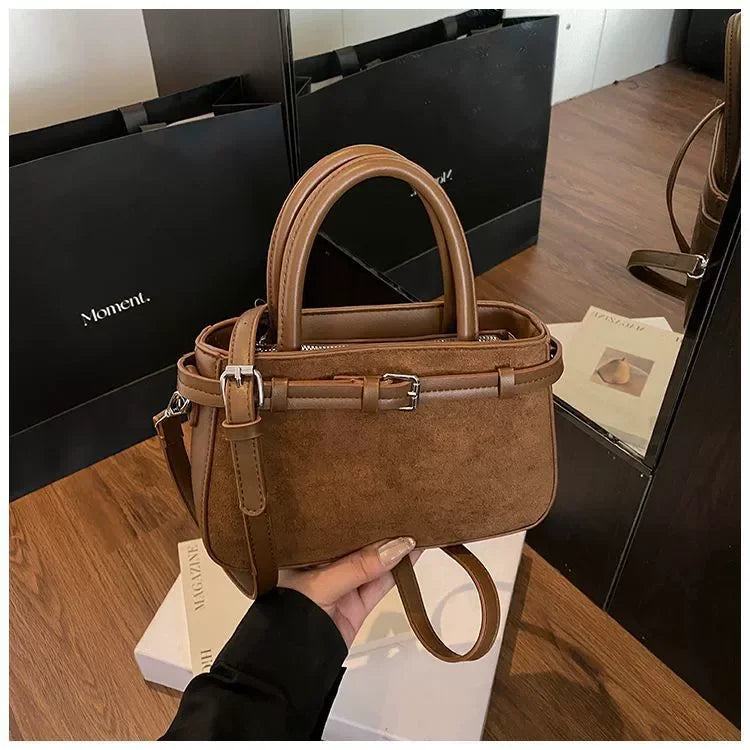 Retro Faux Suede Women's Handbag Fashionable Small Square Bag 2025 Winter Simple Short Handle Single Shoulder Crossbody Bag