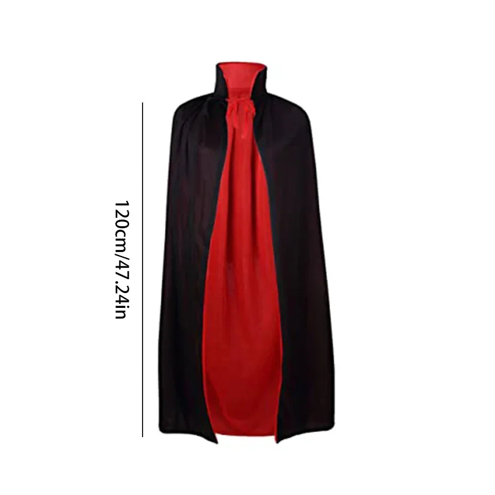 Halloween Themed Party Two Layer Two-Tone Hooded Stand-Up Collar Vampire Costume Robe Cloak, Unisex Adult Reversible Stand-Up C
