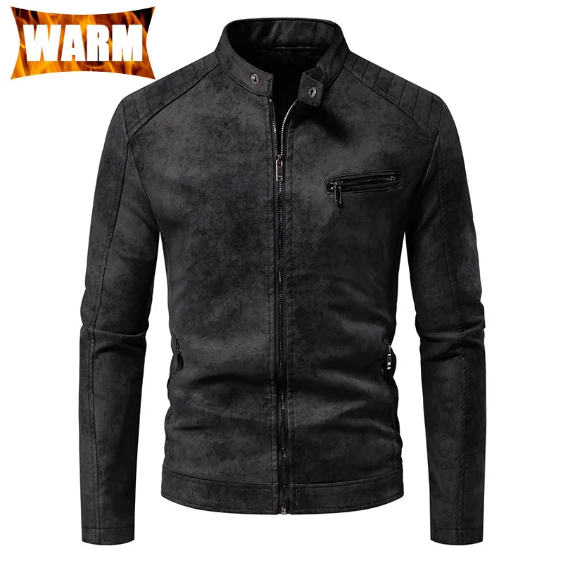 Men's PU Leather Jacket Faux Fur Leather Jacket Thickened Plush Autumn Winter Warm Leather Jacket High-End Business Leather Coat