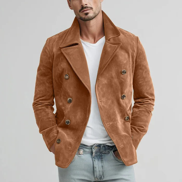 Men Autumn Winter Faux Suede Jacket New Retro Casual Fashion Coat Outdoor Commuting Daily Wear Long Sleeve Outerwear For Male