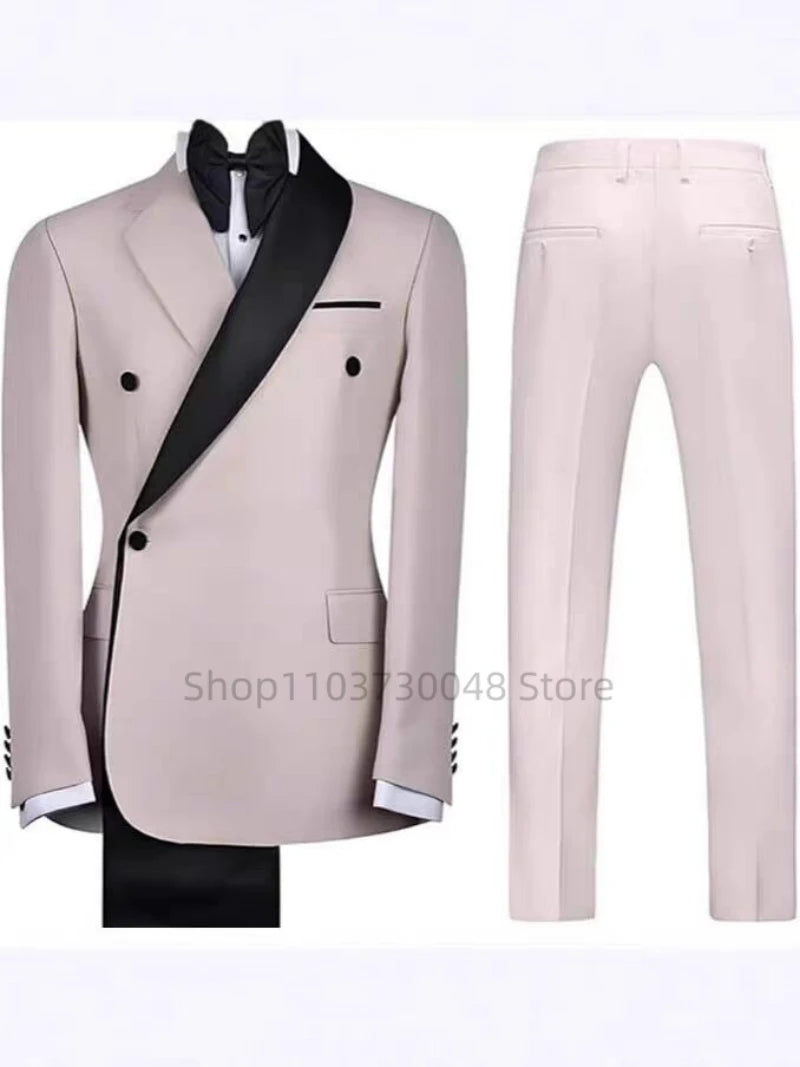 Fashion Style 2 PCS Men Suits Formal Groom Tuxedos Double Breasted Jacket Pants Sets for Business/Wedding New Men Clothes