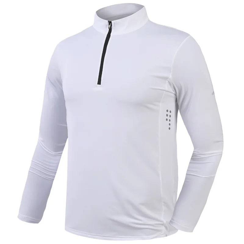 Quick Dry breathable Running Shirt Men Bodybuilding Sport T-shirt Long Sleeve zipper stand collar Gym Fitness T shirt