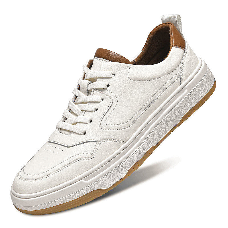 White Men's Two-layer Cowhide Autumn Men's Sneaker Korean Fashion Casual Shoes