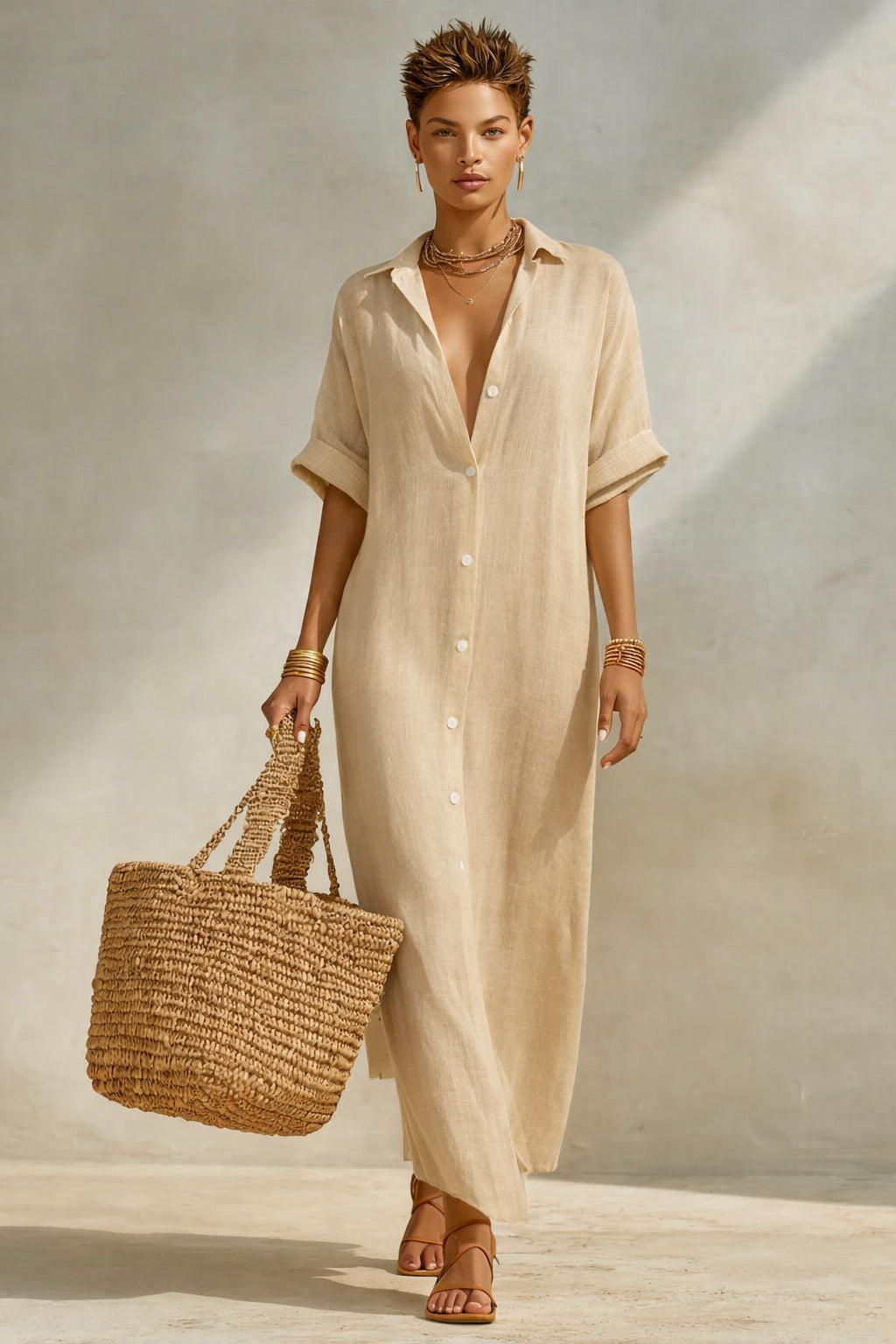 Women's Fashion Loose Casual Striped Shirt Dress