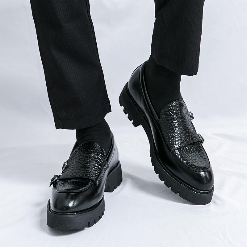 Slip-on Platform Height Increasing Men's Leather Loafers Shoes