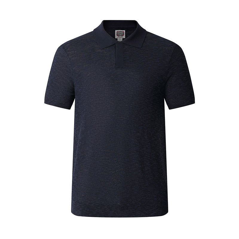 Textured Knit Short-sleeve Mens Slim-fit Business Polo Shirt In Ice Silk