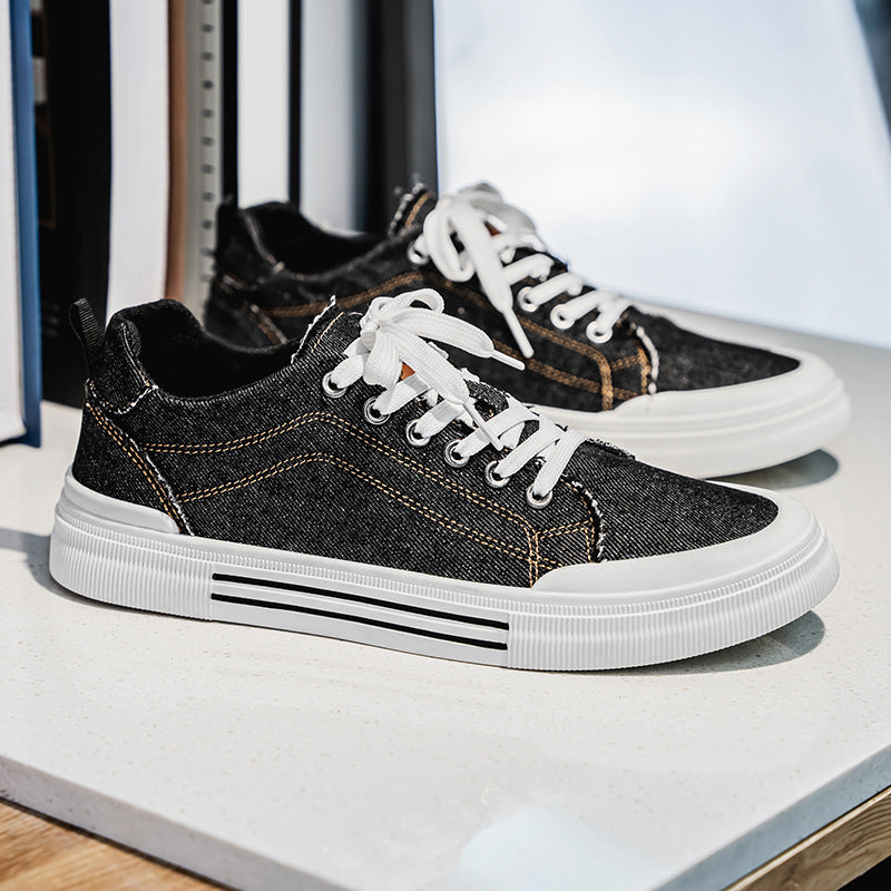 Zapatillas deportivas informales de mezclilla de corte bajo, estilo coreano, talla grande, para hombre