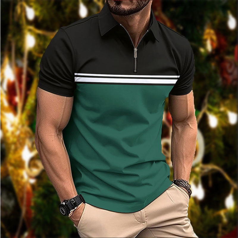 Polo de hombre, elegante, corte ajustado, cuello punta y rayas en el pecho