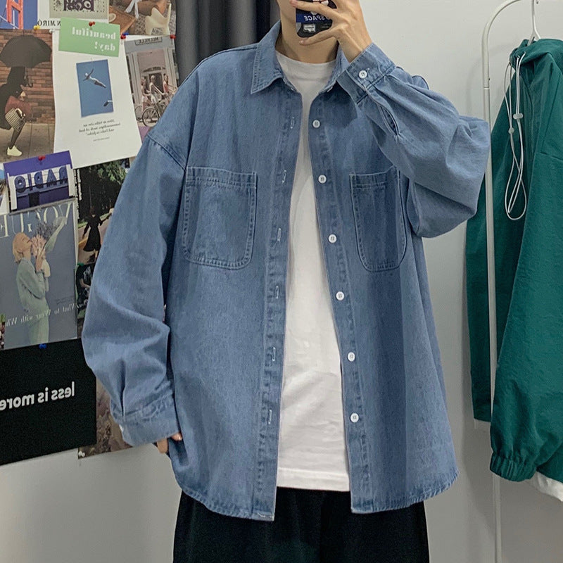Camisa de mezclilla para hombre azul de corte relajado