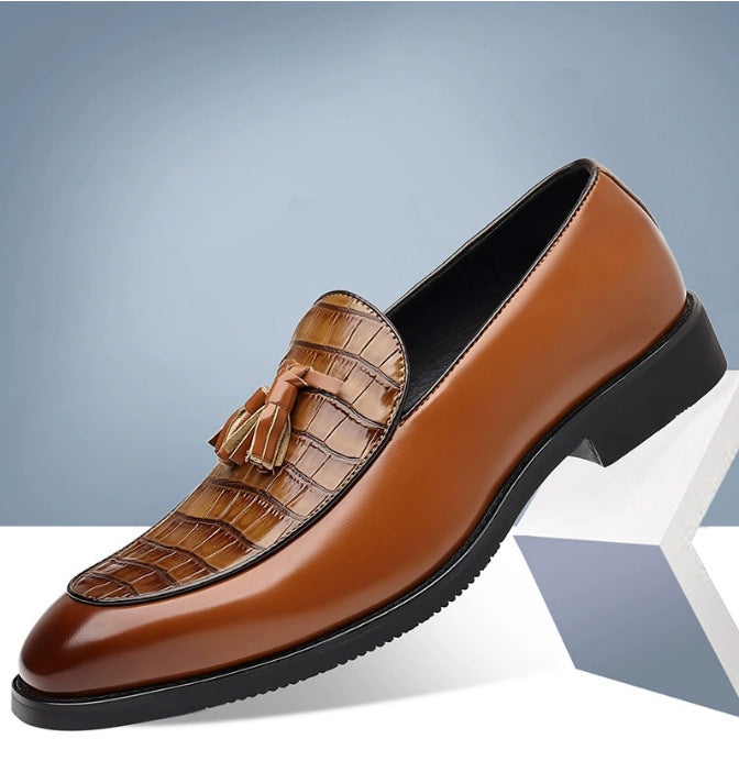 Zapatos de cuero sin cordones estilo británico, de vestir-casual, con punta en punta para hombre