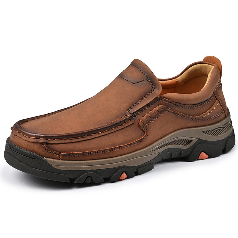 Zapatos de cuero casuales sin cordones ligeros de talla grande para hombre