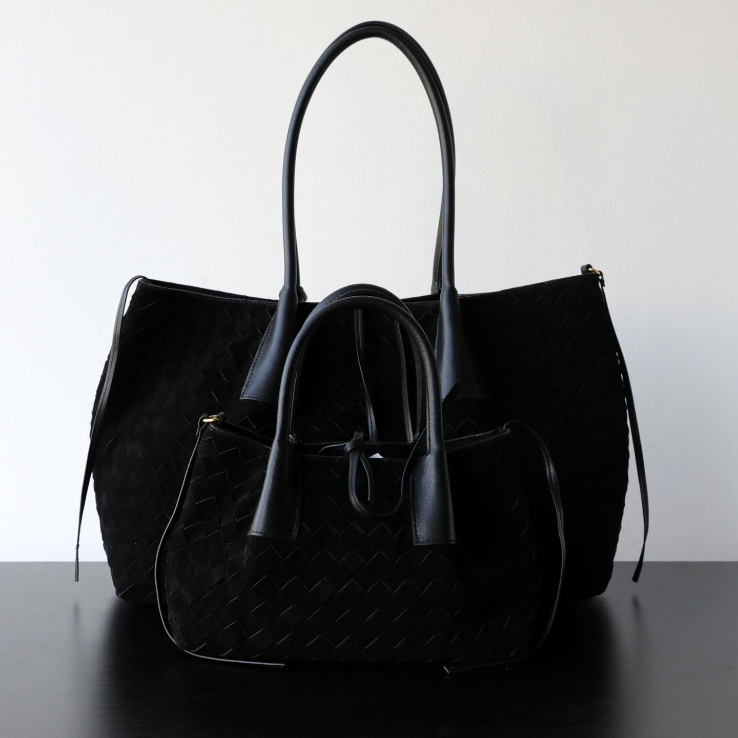 Bolso tote de cuero de vaca mate tejido a mano con gran capacidad