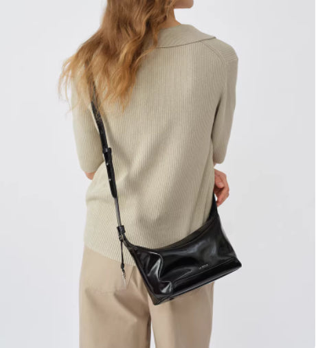 Bolso de Piel Genuina de Grano Completo para Mujer, Tipo Bandolera, Color Negro