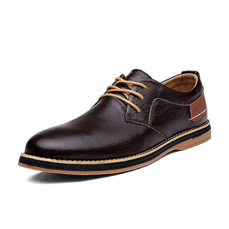 Zapatos de Cuero Casuales de Corte Bajo con Cordones y Detalles Cosidos a Mano