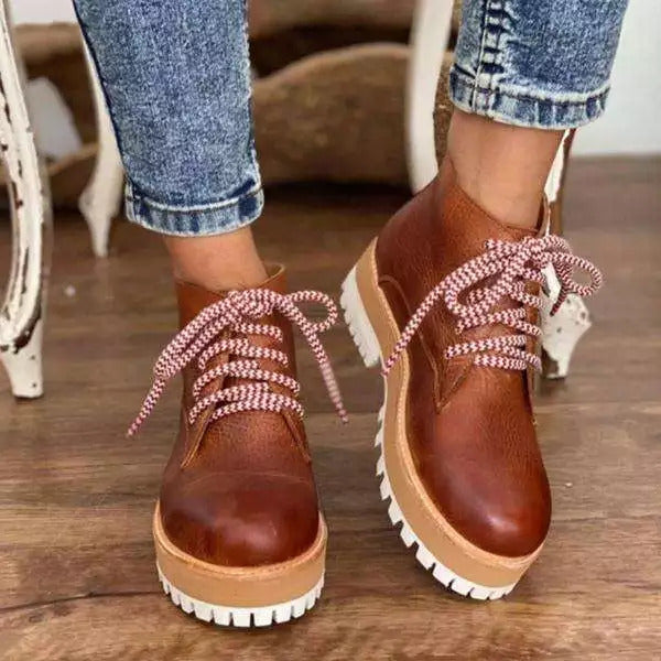 Botas Martin de viscosa de caña baja, con puntera redonda y tacón plano, para mujer, de color marrón