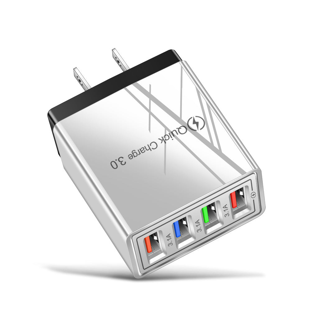 Cargador USB de carga rápida 3.0, adaptador de corriente de 4 puertos para tabletas, cargador de pared portátil, cargador rápido para móviles