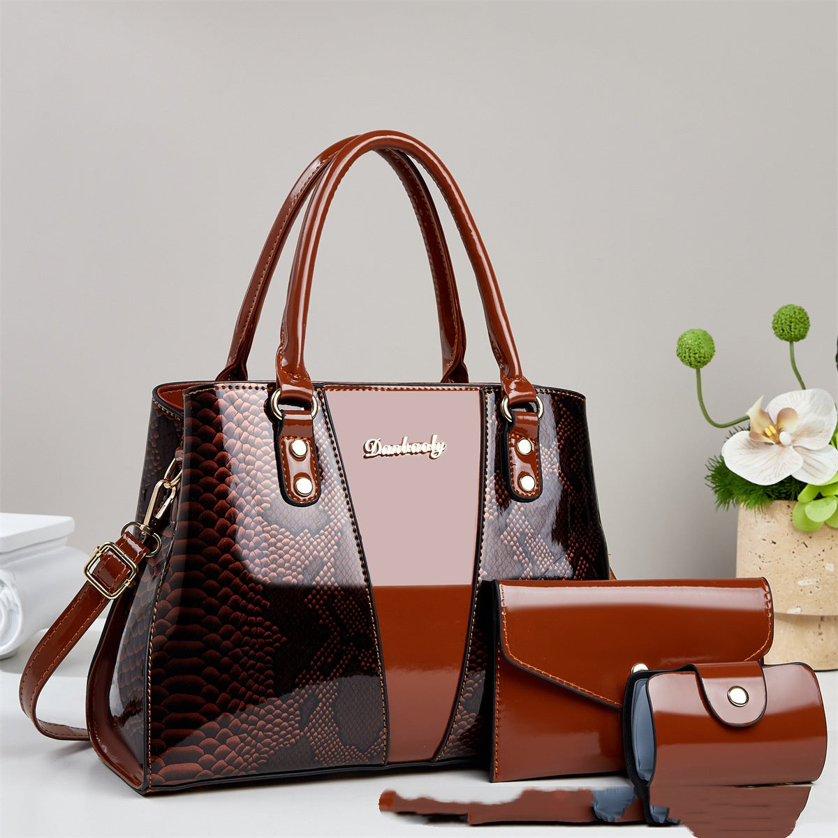 Bolso Tote de Gran Capacidad con Estampado de Serpiente y Correa Cruzada al Hombro