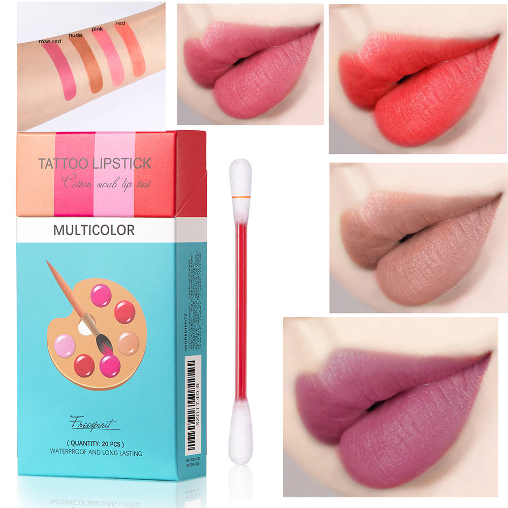 Set de 20 labiales con hisopo de algodón para exteriores, labiales portátiles, estuche cosmético impermeable, labial líquido de larga duración con forma de cigarrillo