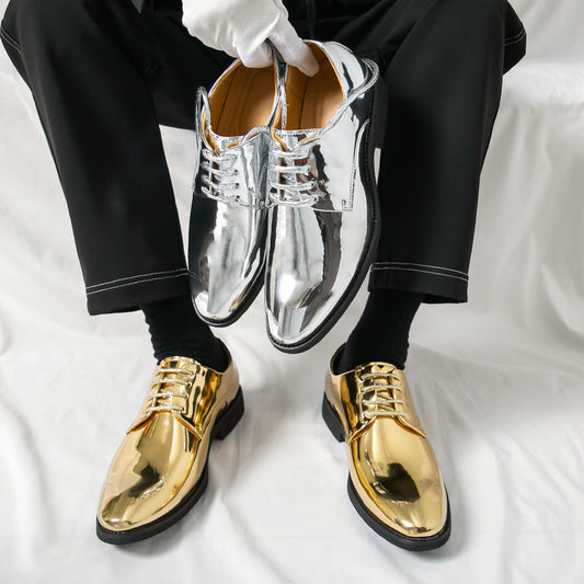 Zapatos de cuero brillante para hombre de estilo británico con puntera puntiaguda