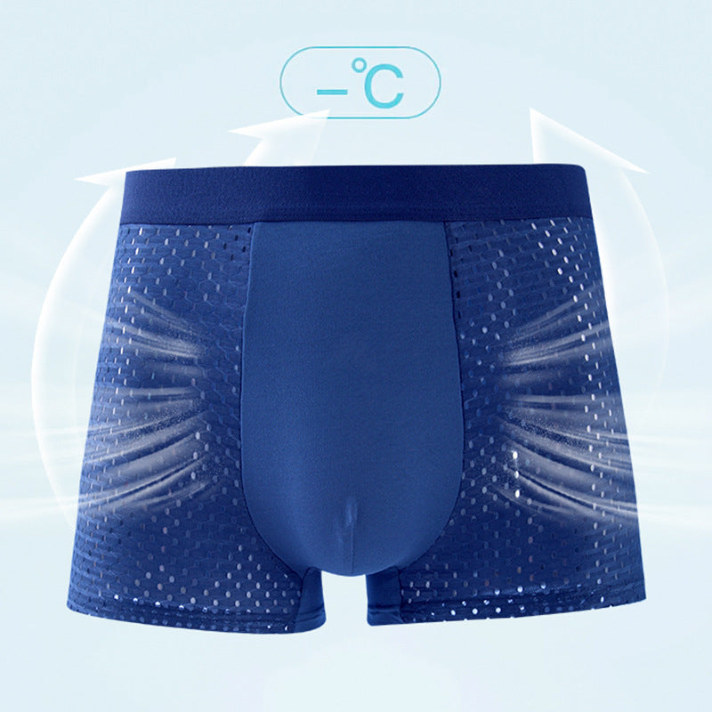 Calzoncillos bóxer de seda helada de malla para hombre, ropa interior de micromalla transpirable y ventilada, calzoncillos de verano ligeros y frescos para hombre