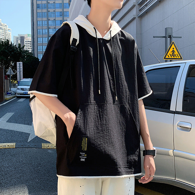 Camisa de manga corta informal para hombre holgada tipo falso dos piezas