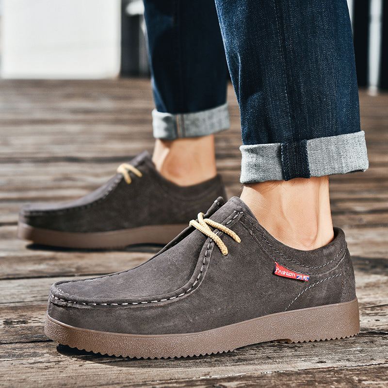 Zapatillas de cuero estilo británico de gamuza para viajes con versatilidad al aire libre