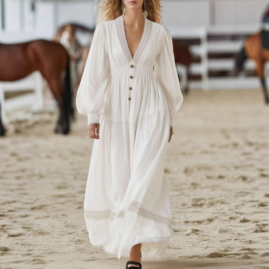 Long-sleeve Elegant White Dress - DRESS WELL STORE