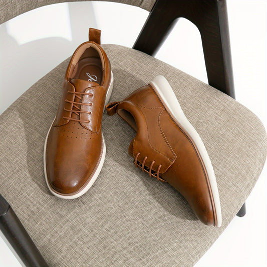 [Comfortable Retro Dress Shoes] Comfortable & Breathable Men's Retro Classic Casual Dress Shoes | Formal Oxford Derby with Cushioned Ankle Support & Non-Slip Rubber Sole | Brown Lace-Up Business & Everyday Shoes for Men