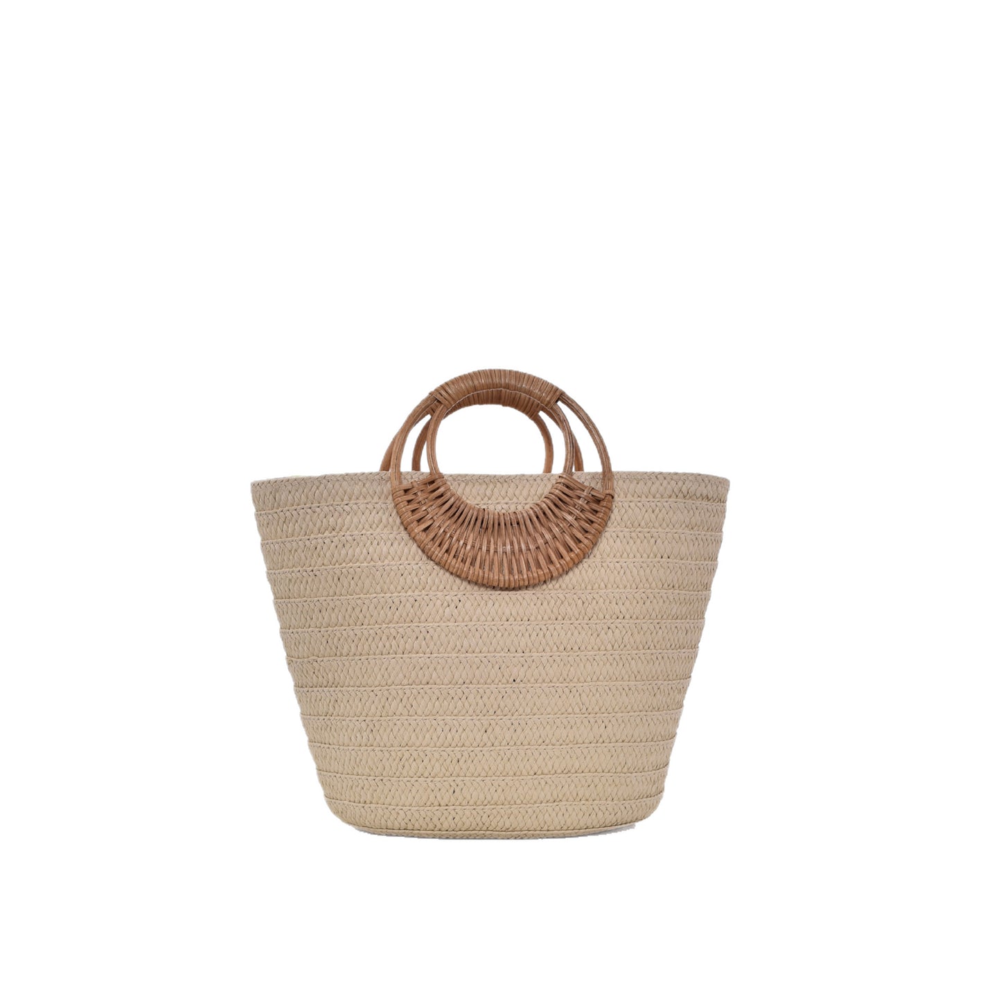 Bolso de mano de paja con diseño sencillo y asa redonda de gran capacidad para mujer