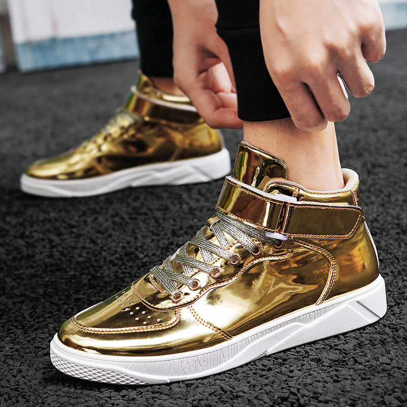 Zapatos de hombre con paneles de espejo, deportivo de media caña de estudiante de moda