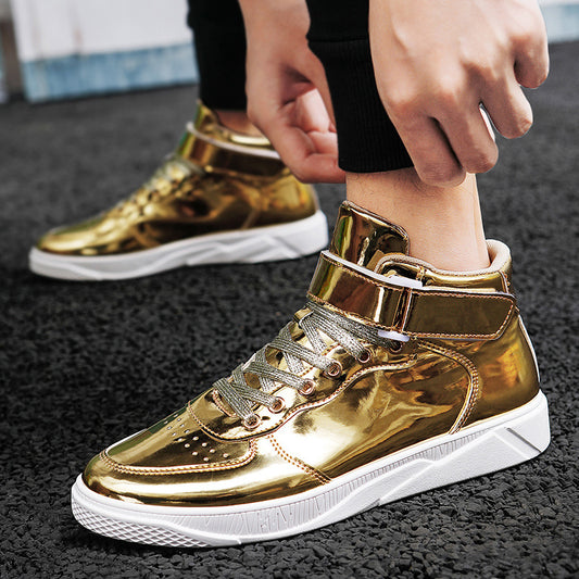 Zapatos de hombre con paneles de espejo, deportivo de media caña de estudiante de moda