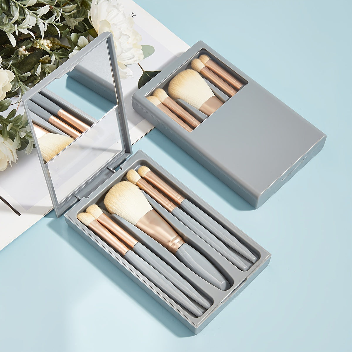 Set de viaje de 5 brochas de maquillaje con espejo