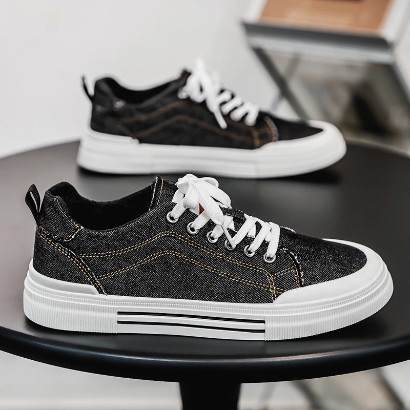 Zapatillas deportivas informales de mezclilla de corte bajo, estilo coreano, talla grande, para hombre