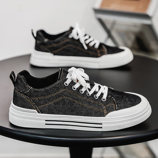 Zapatillas deportivas informales de mezclilla de corte bajo, estilo coreano, talla grande, para hombre
