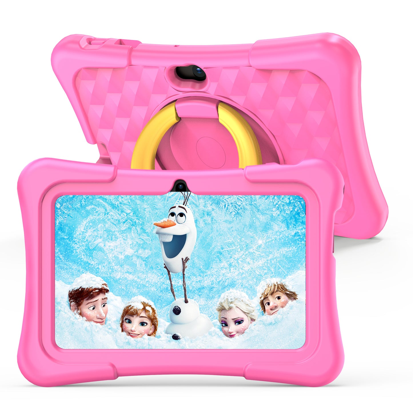 Tableta educativa para niños de 7 pulgadas con funda protectora de silicona y soporte con asa giratoria de 360 grados