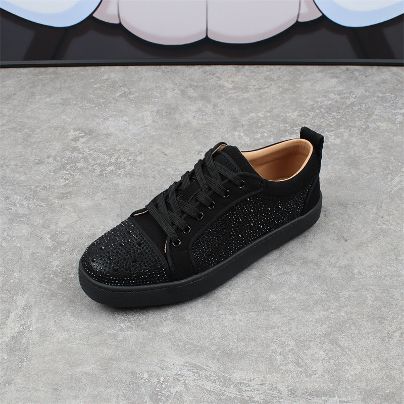 Zapatillas de moda para hombre con diamantes de imitación, suela roja, bajas, cómodas y transpirables