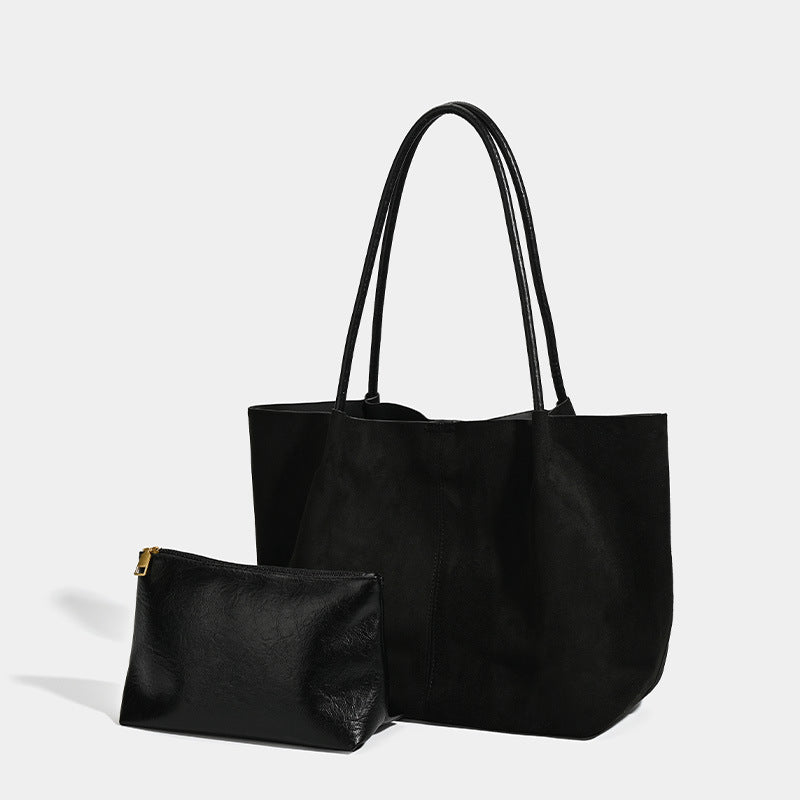 Set de bandolera y bolso de mano retro de gran capacidad en ante