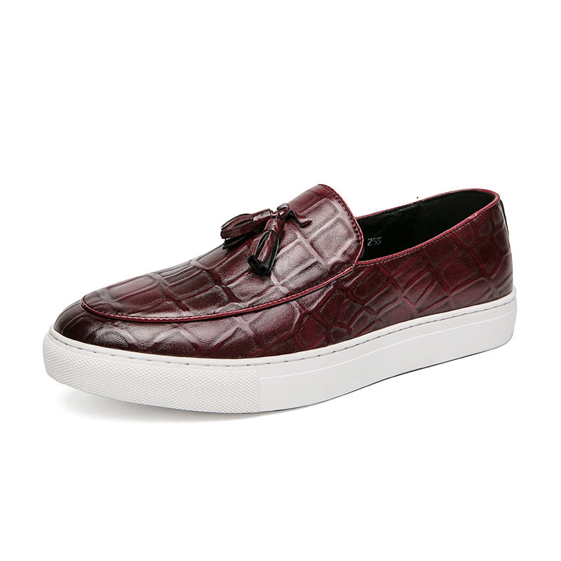 Zapatillas de deporte casual de negocios para hombre estilo coreano, de talla grande, de moda, con borlas, de pasarela, de cuero sin cordones, de la estación europea