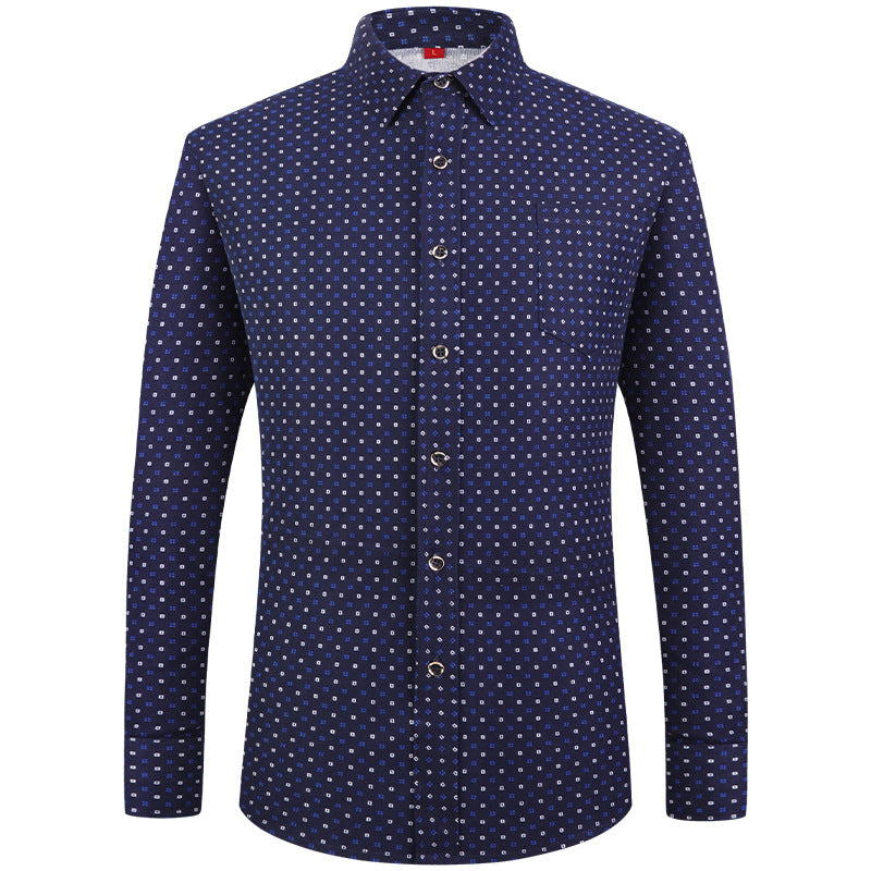 Men's Business Commute Plaid Long-Sleeve Shirt