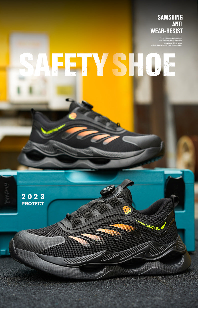 Zapatos ligeros tejidos con botón para hombre de protección laboral