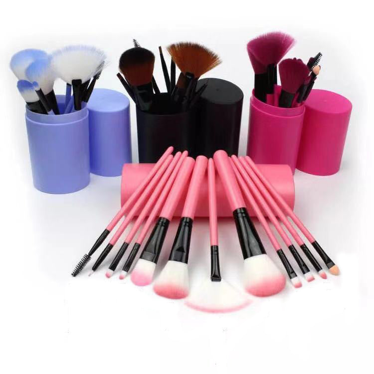 Juego de brochas de maquillaje de 12 piezas para rubor, sombra de ojos, pestañas, iluminador