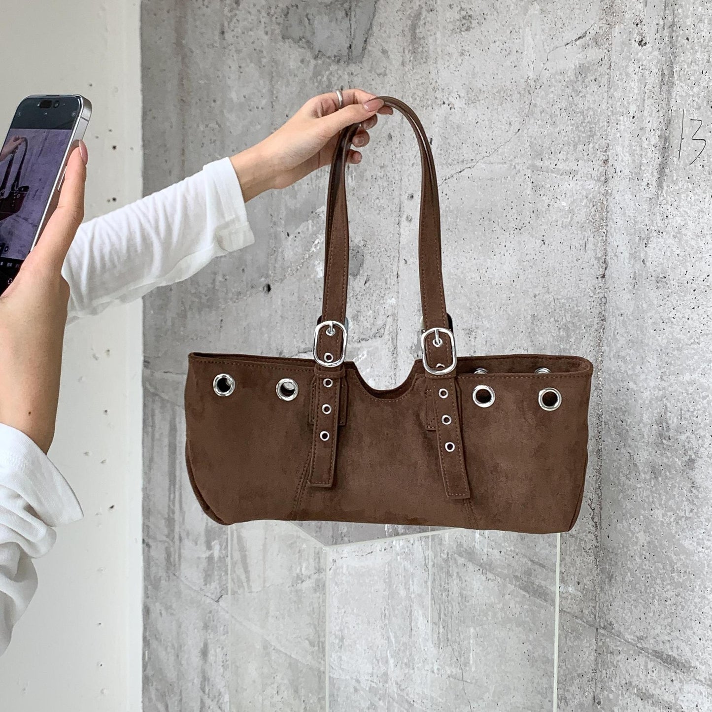 Bolso de hombro de mano de gamuza retro suave para mujer